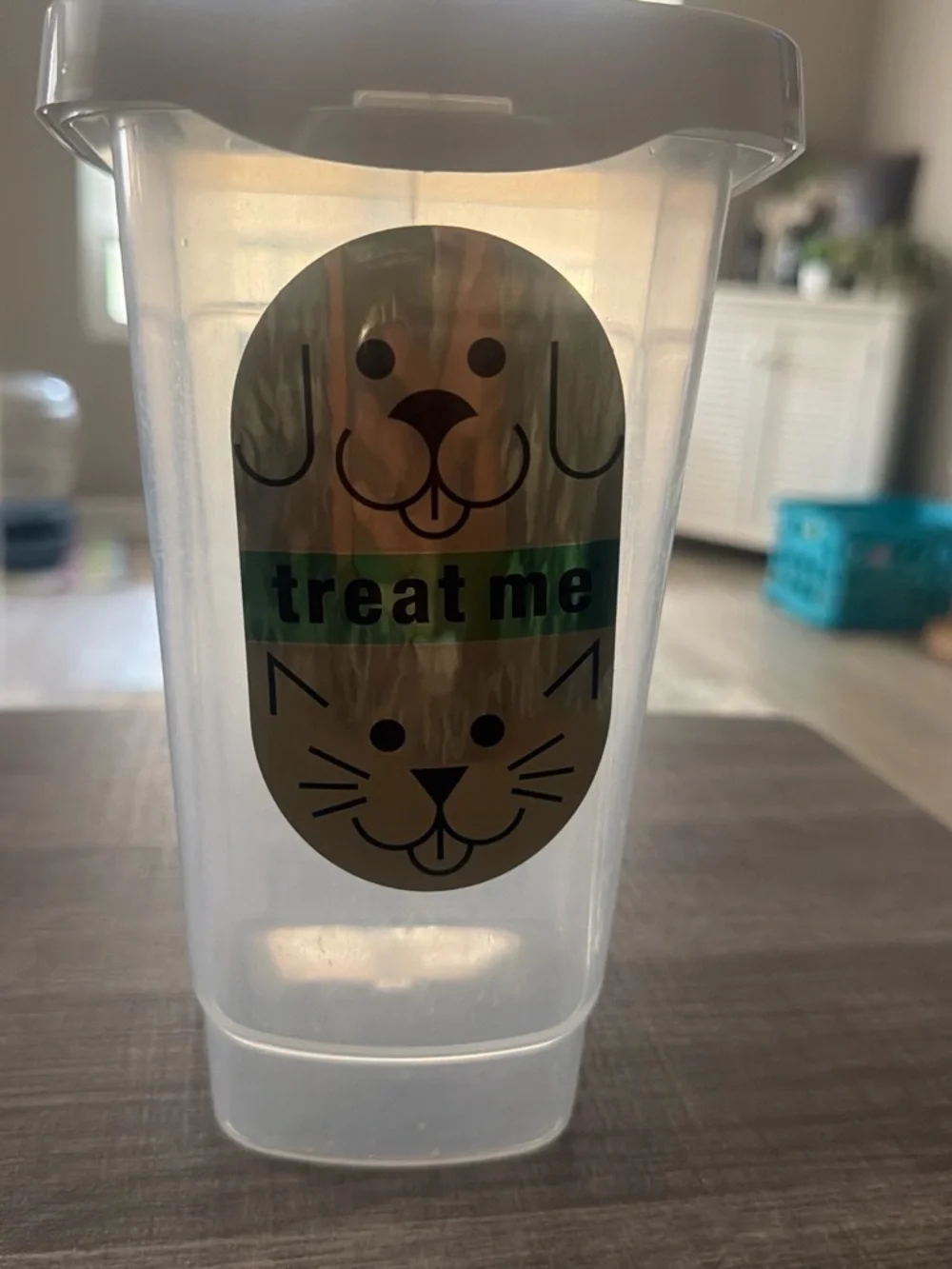 Clear Treat Me Pet Treat Container with Cute Dog & Cat Graphic